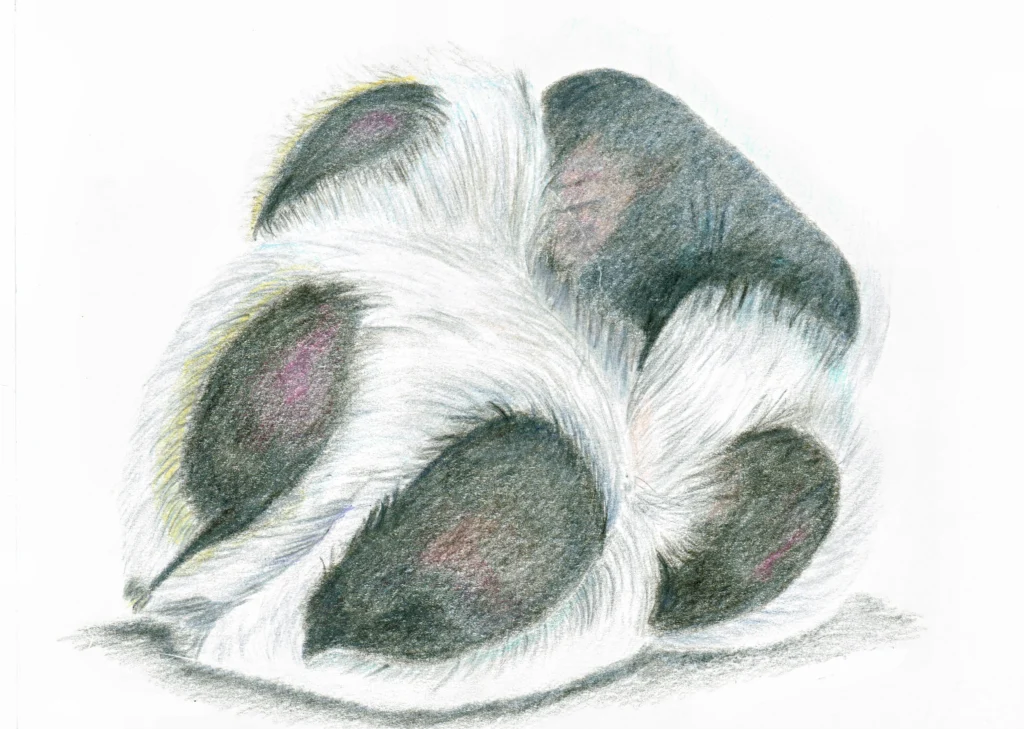 Dogs Paw Drawn In Coloured Pencil
