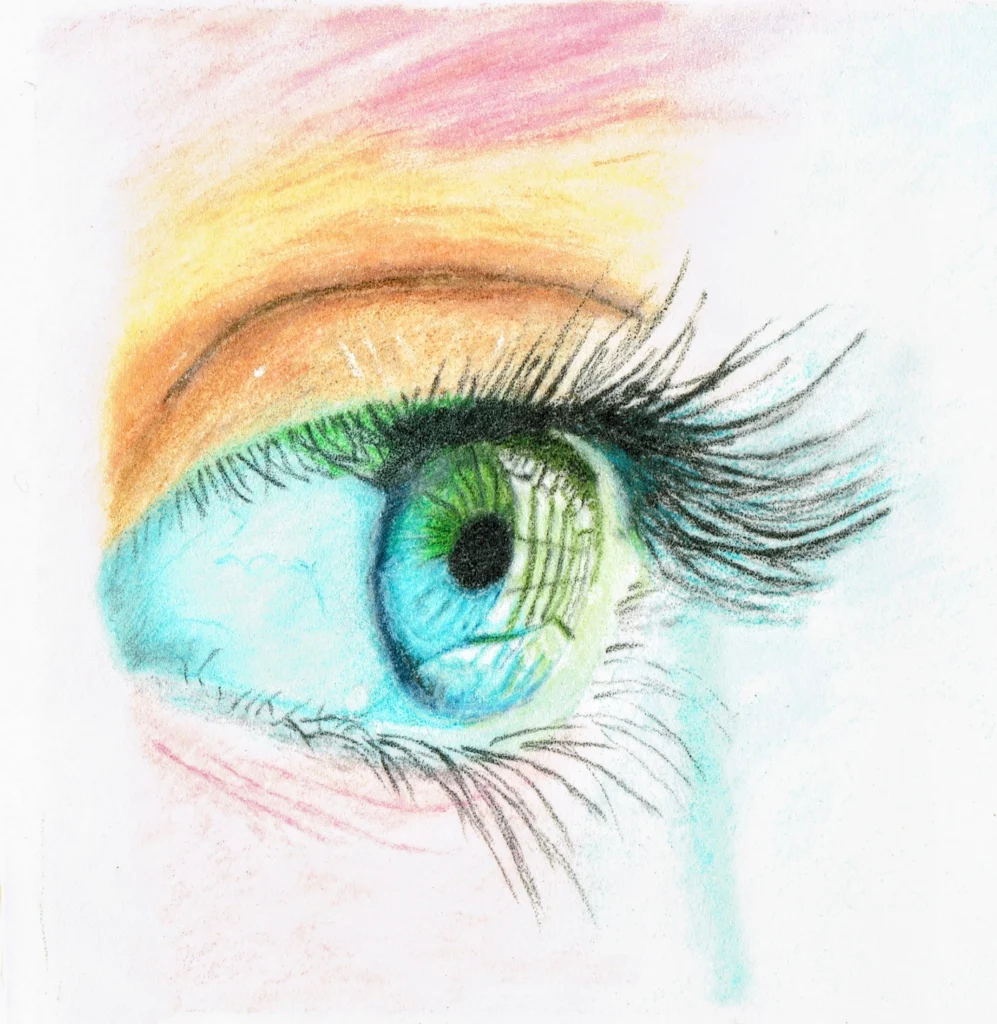 Colourful Human Eye Drawn In Coloured Pencil