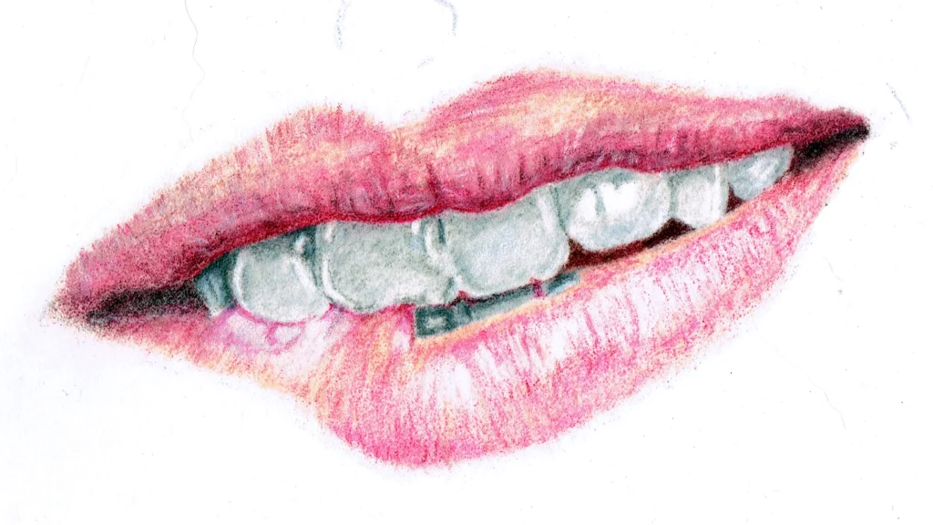 Human Lips Drawn In Coloured Pencil