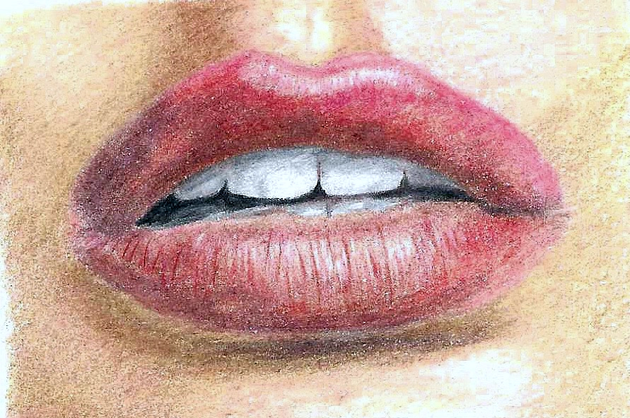 Red Lips drawn in coloured pencil